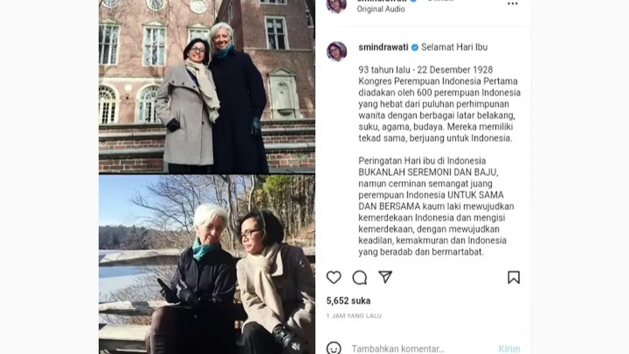 Menteri Keuangan Sri Mulyani Indrawati memaknai tersendiri Hari Ibu
