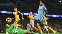 Leroy Sane baru saja mencetak satu gol dalam kemenangan Manchester City 2-1 atas Arsenal pada 18 Desember 2016 lalu. (PAUL ELLIS / AFP)