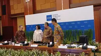 Menteri Keuangan Sri Mulyani Indrawati dalam sesi konferensi pers hasil rapat I tahun 2024 Komite Stabilitas Sistem Keuangan (KSSK) di Kantor Kementerian Keuangan, Jakarta, Selasa (30/1/2024). (Maulandy/Liputan6.com)