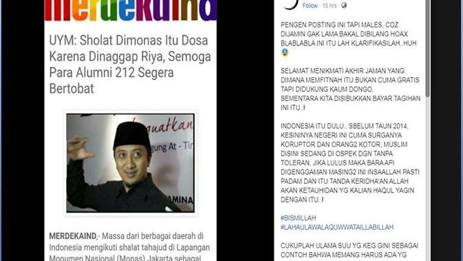 [Cek Fakta] Ustaz Yusuf Mansur Menyebut Salat di Monas Reuni 212 Itu Riya, Benarkah?