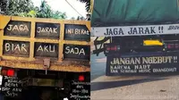 6 Tulisan Kocak Jaga Jarak di Truk Ini Bikin Tepuk Jidat