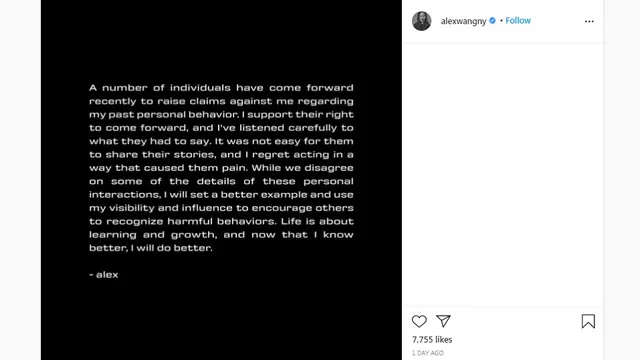 Unggahan Desainer Alexander Wang Usai Tudingan Lakukan Pelecehan Seksual