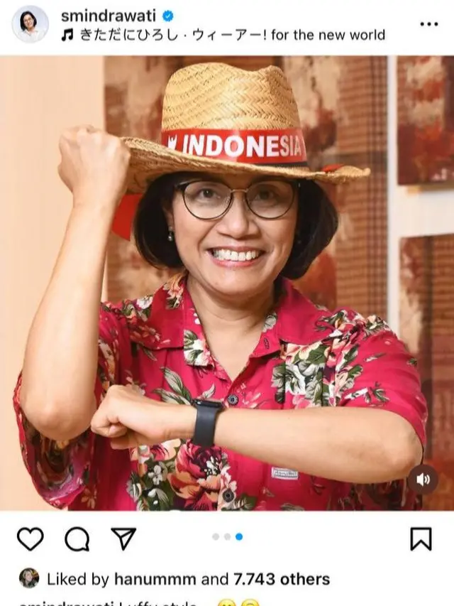 Sri Mulyani cosplay jadi Luffy, karakter bajak laut di anime One Piece
