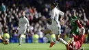 Pemain Real Madrid, Gareth Bale, saat mencetak gol ke gawang Leganes dalam laga La Liga di Stadion Santiago Bernabeu, Madrid, (6/11/2016). (AFP/Javier Soriano)