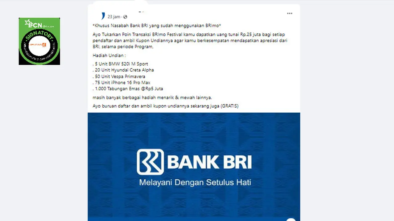 Tangkapan layar klaim link tukar poin transaksi BRImo Festival untuk dapatkan Rp 25 juta