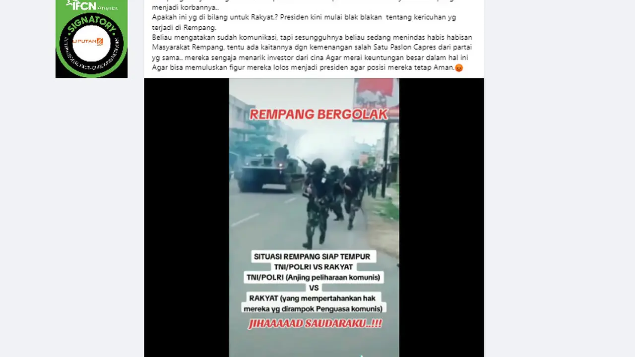 Tangkapan layar  klaim video situasi Pulau Rempang tank dan pasukan bersenjata siap tempur