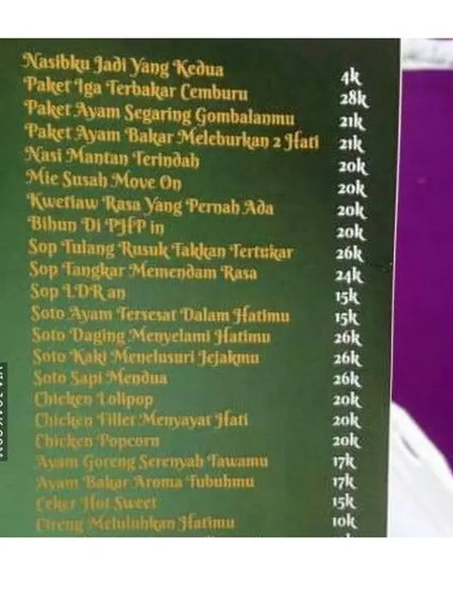 Menu Makanan absurd (Sumber: 1cak)