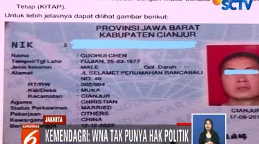 Dinas Dukcapil Cianjur Jawa Barat sudah mengkonfirmasi bahwa ada 17 WNA dari Tiongkok, Rusia, dan Filipina, yang memiliki KTP elektronik.