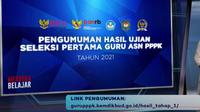 Pengumuman hasil seleksi kompetensi  PPPK guru 2021 tahap I. Bisa lihat di gurupppk.kemdikbud.go.id