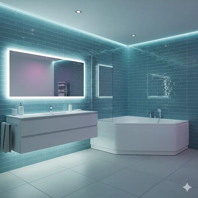 Desain Kamar Mandi dengan Bathtub Sudut