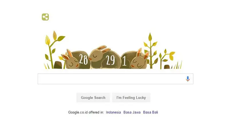 Ilustrasi doodle yang dibuat oleh Google untuk memperingati tahun kabisat.