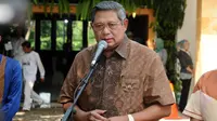Dalam konferensi persnya, Presiden SBY mengucapkan terima kasih kepada semua pihak atas terlaksananya Pemilihan Presiden 2014, (9/7/2014). (Liputan6.com/Helmi Fithriansyah)