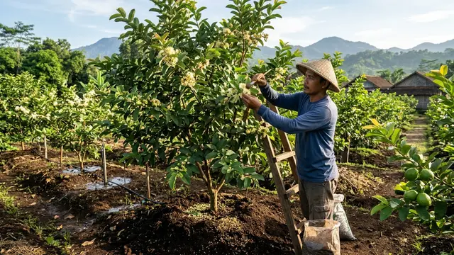 Cara Mengatasi Jambu Biji yang Berbunga tetapi Tidak Jadi Buah (AI Generated)