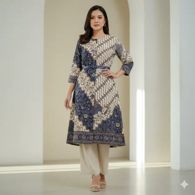 Atasan Batik Wanita Panjang Model Tunik