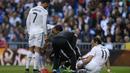 Winger Madrid Gareth Bale sedang dipantau kondisinya oleh tim dokter karena mengalami cedera. (AP Photo/Andres Kudacki)