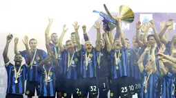 Sang juara, Inter Milan, memainkan pertandingan kandang terakhir mereka dengan menjamu Lazio di Stadion Giuseppe Meazza. (Spada/LaPresse via AP)