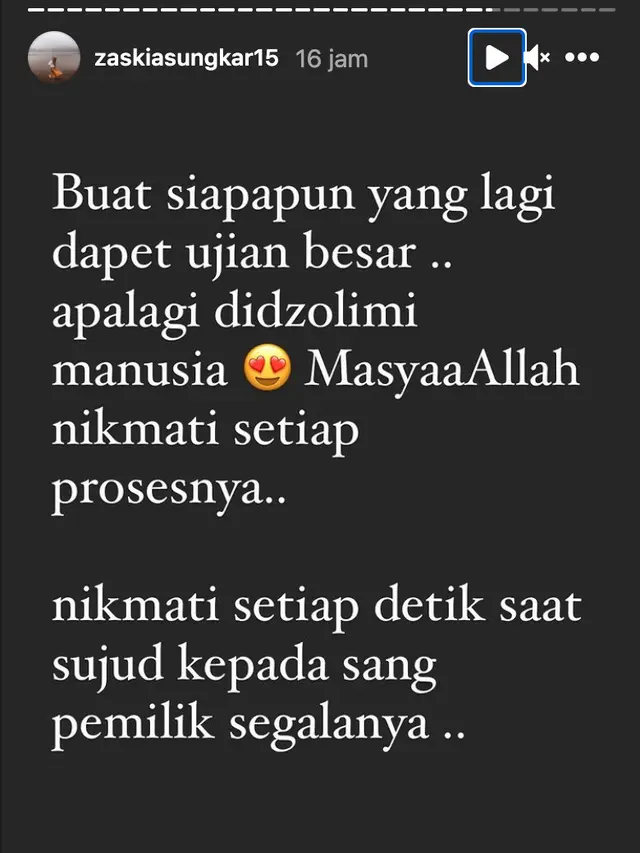 Unggahan Zaskia Sungkar. (Foto: Instagram @zaskiasungkar15)