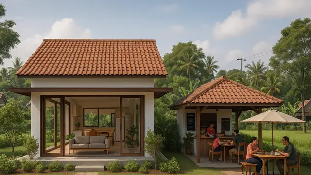 Desain Rumah di Desa Dengan Warung Makan Kecil, Kenalkan Kesyahduan Kampung Jadul Kepada Gen-Z/via ChatGPT