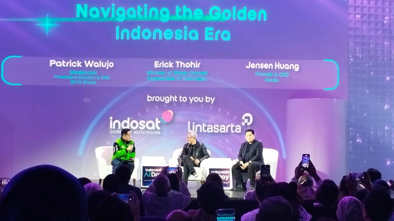 Menteri BUMN Erick Thohir dalam acara diskusi di acara Indonesia AI Day. (Gagas/Liputan6.com)