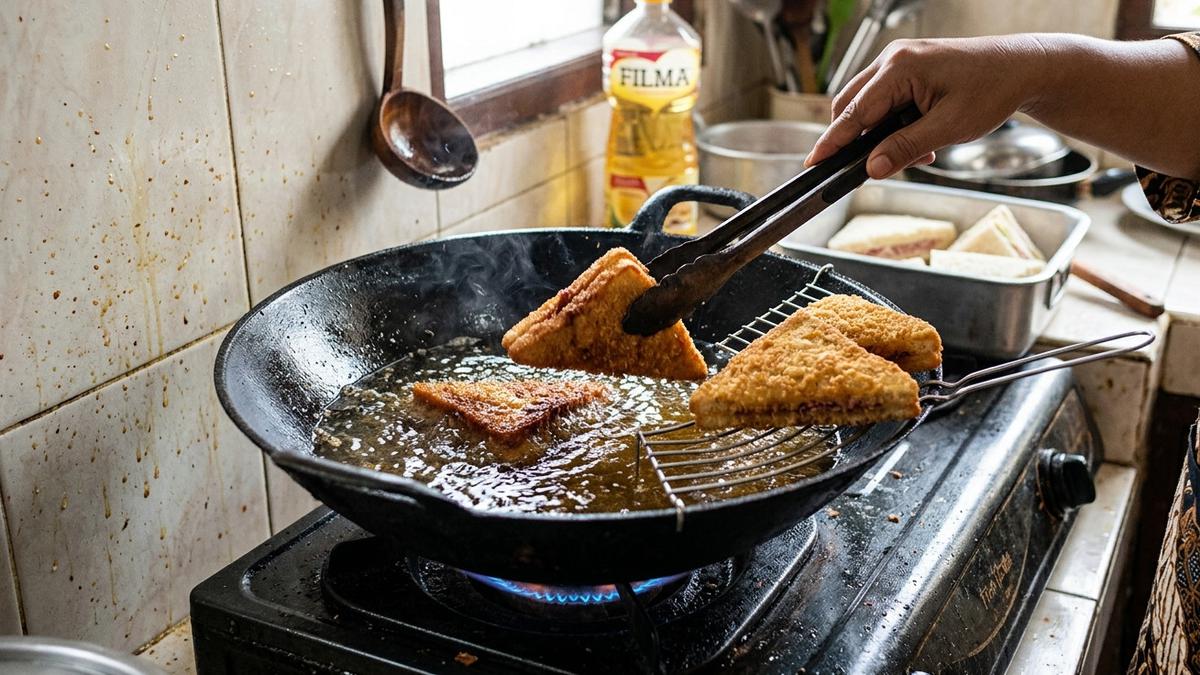 Cara Goreng Roti Tawar Isi Kornet agar Tidak Menyerap Minyak dan Tetap Renyah