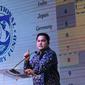 Menteri Badan Usaha Milik Negara (BUMN) Erick Thohir hadir memberikan pidato dalam acara seminar membangun aglomerasi Sumatera Bagian Selatan (Sumbagsel)