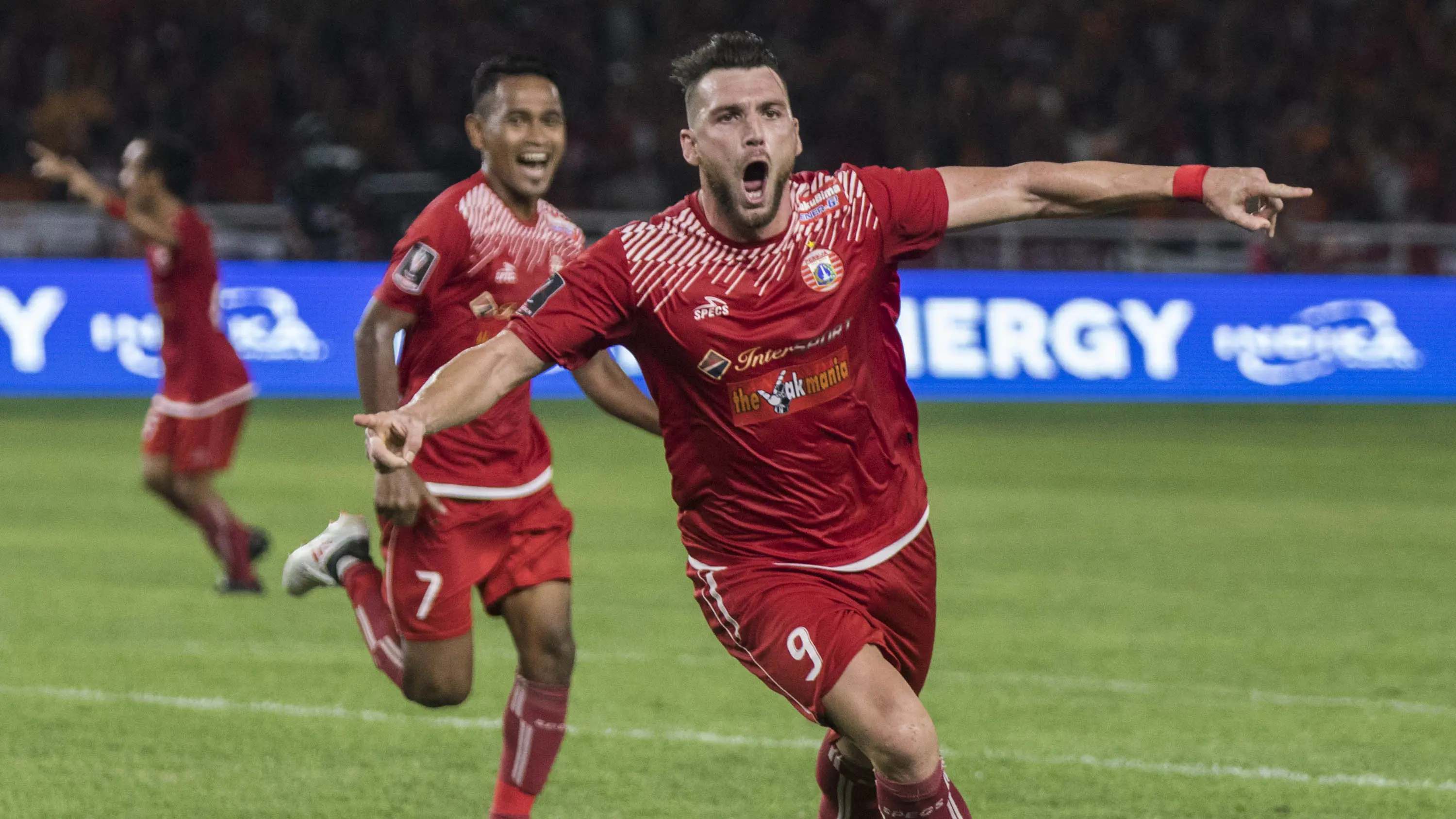 Striker Persija Jakarta, Marko Simic, merayakan gol ke gawang Bali United pada final Piala Presiden di SUGBK, Jakarta, Sabtu (17/2/2018). (Bola.com/Vitalis Yogi Trisna)