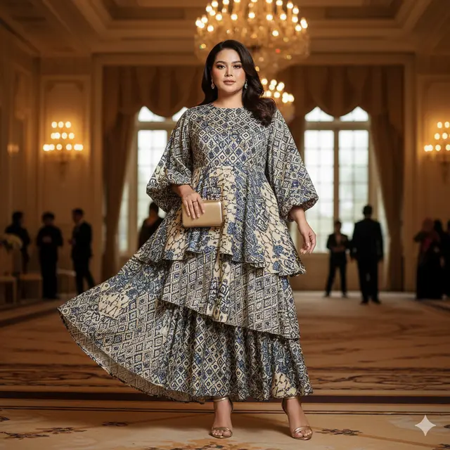 Model Dress Batik Lengan Bishop untuk Plus Size
