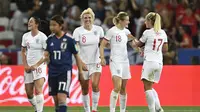 Ellen White (nomor 18) mencetak dua gol untuk Inggris ke gawang Jepang pada laga Piala Dunia Wanita 2019. (AFP/Christophe Simon)