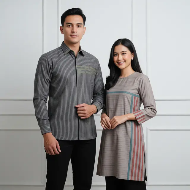 Atasan batik couple terbaru untuk 2026 model minimalis beraksen garis