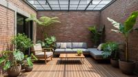 Teras Minimalis Modern dengan Nuansa Asri/Teras Belakang Rumah Bata Merah Ala Industrial Tropis Terbaru 2025 (Sumber: gemini.com)