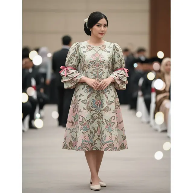 Model A-Line dengan Pita Tumpuk di Lengan
