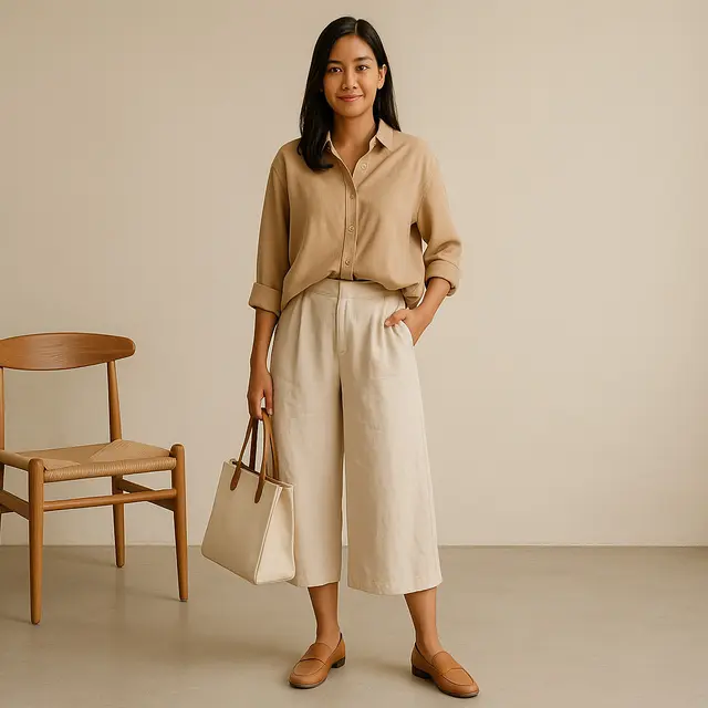 Model Blouse dengan Celana Kulot untuk Usia 20-30 Tahun/ Ilustrasi gambar oleh AI