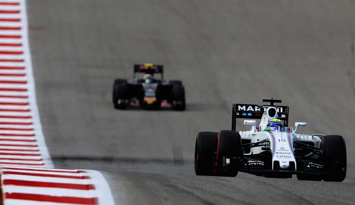Pebalap Williams, Felipe Massa, saat beraksi dalam balapan F1 GP Amerika Serikat di Sirkuit Americas, Austin, Senin (24/10/2016) dini hari WIB. (Mark Thompson/Getty Images/AFP)