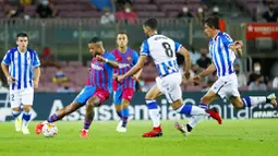 Tampil tanpa sang megabintang Lionel Messi yang hengkang ke PSG, nyatanya Barcelona tetap menunjukan kedigdayaanya sebagai klub papan atas Eropa dengan mencukur tamunya 4-2. (Foto: AP/Joan Monfort)
