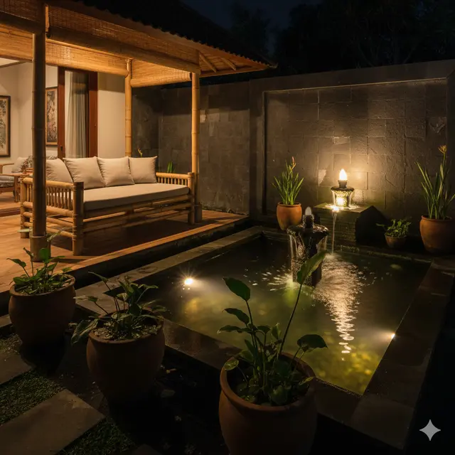 Teras Rumah Tropis Bahan Bambu ala Vila Bali