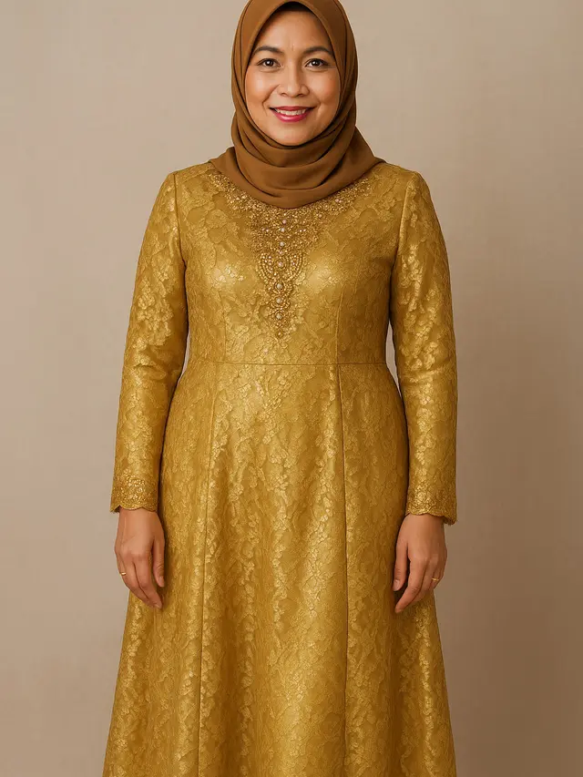Gamis Brokat Warna Bold yang Tetap Classy untuk Ibu-ibu agar Tampak Lebih Muda (Image by ChatGPT)