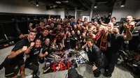 Atlanta United merayakan kemenangan atas Inter Miami di MLS Cup Playoff 2024, Minggu WIB (10/11/2024). (Bola.com/ X Atlanta United)