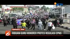 Aksi unjuk rasa dilakukan dengan long march dari halaman Kampus UPI Purwakarta hingga taman kota di area Situ Buled, Purwakarta.