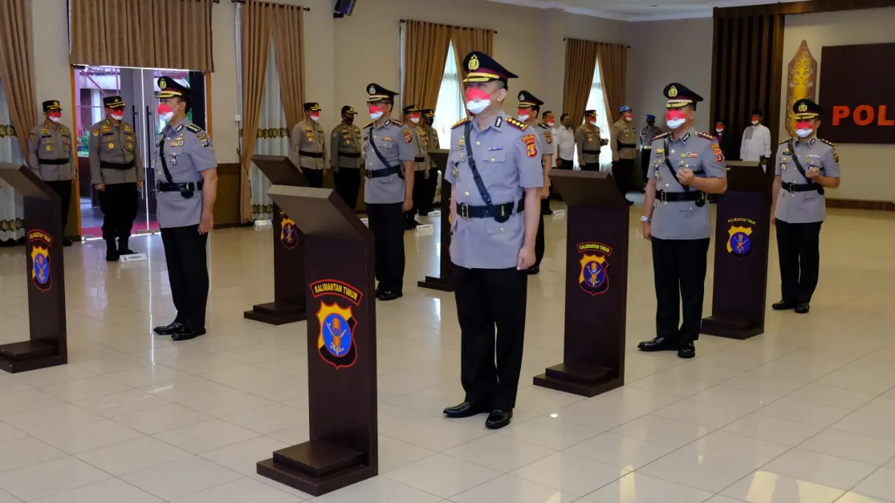 Prosesi pelantikan jabatan di jajaran Polda Kaltim, Rabu (18/8/2021).
