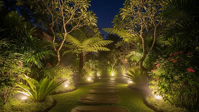 Taman Jalan Setapak dengan Pencahayaan Sorot
