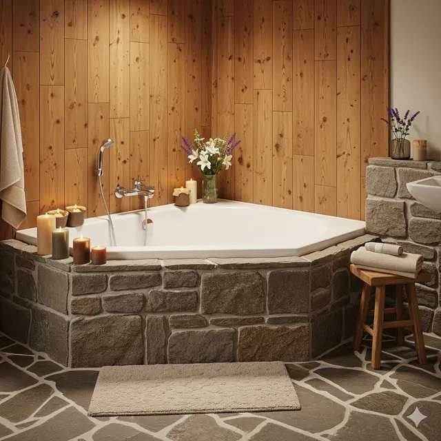 Desain Kamar Mandi dengan Bathtub Sudut