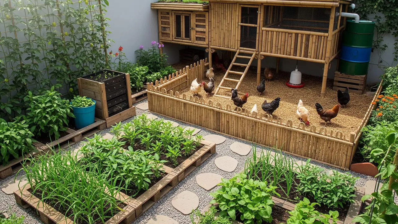 model kandang ayam kombinasi umbaran dan kandang tidur yang efisien