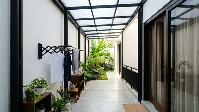 Model Teras Belakang Rumah Sempit untuk Tempat Jemuran