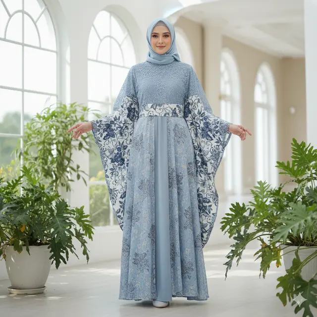 7 Tren Model Gamis Batik Brokat Baby Blue Terbaru untuk Lebaran 2026, Tampilan Anggun dan Mewah