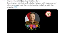 Kabar Wakil Duta Besar Republik Indonesia untuk India, Ferdy Nico Yohannes Piay, meninggal dunia. (Twitter @KBRI_NewDelhi)