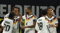 Timnas Jerman meraih kemenangan 6-0 atas Slovakia pada laga terakhir Grup A kualifikasi Piala Dunia 2026 zona Eropa di&nbsp;Red Bull Arena, Leipzig, Selasa (18/11/2025) dini hari WIB. Berkat hasil positif tersebut, Jerman kukuh di puncak Grup A dan memastikan diri lolos ke putaran final Piala Dunia tahun depan. (AFP/Odd ANDERSEN)