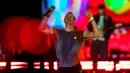 Vokalis dari band rock Inggris Coldplay, Chris Martin tampil pada festival musik Rock in Rio di Rio de Janeiro, Brasil, Minggu (11/9/2022). Chris Martin memuji penampilan penonton Rock in Rio 2022. (AP Photo/Bruna Prado)