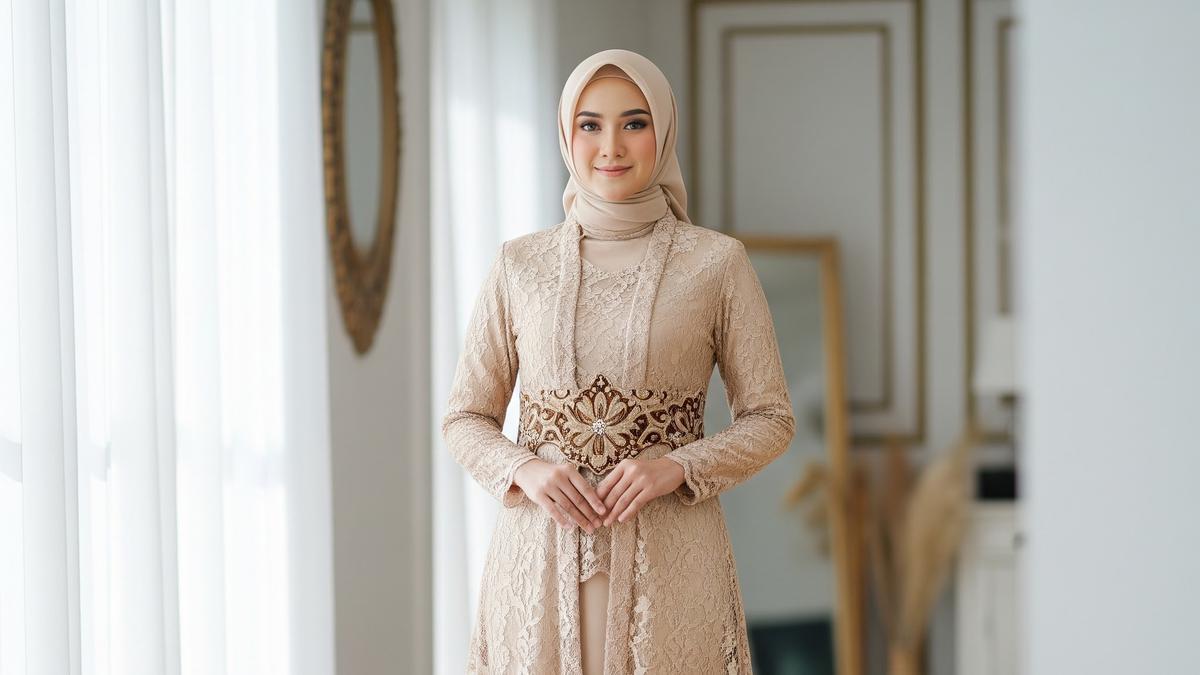 Menawan di Momen Ramadan 2026 dengan 10 Model Gamis Batik Brokat Warna Champagne