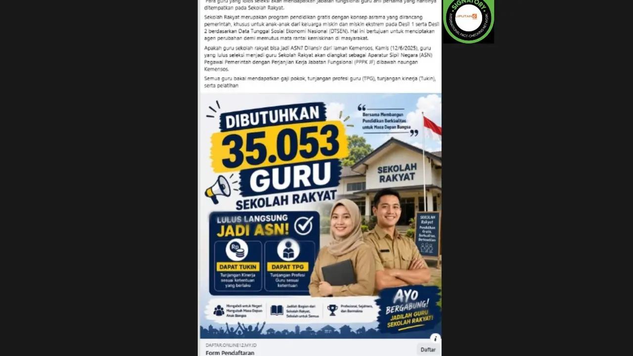 Cek Fakta Liputan6.com mendapati klaim link pendaftaran guru Sekolah Rakyat 2026.