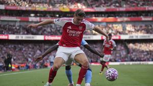 Aksi penyerang Arsenal Viktor Gyokeres di laga lawan Manchester City di pekan kelima Liga Inggris 2025/2026 di Emirates Stadium, Minggu (21/09/2025) malam WIB.